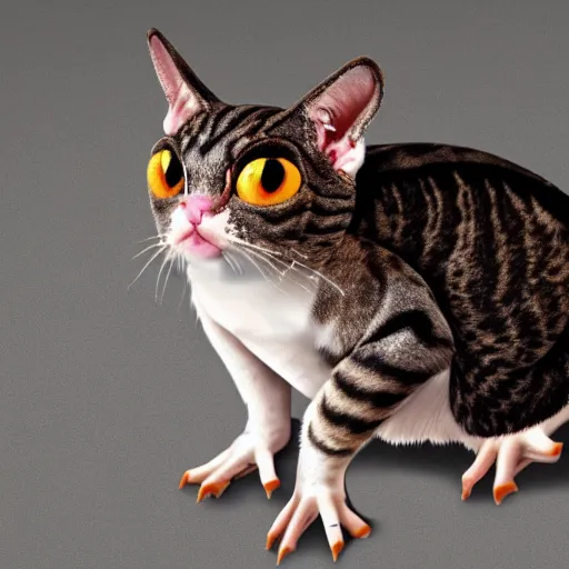 Image similar to detailed photograph of a hybrid chimera creature thats a mix between a catfrog cat frog and a cat cat frog cat,, ((frog)), furry cat, ((cat)), lots of fur, mix between a frog and a cat