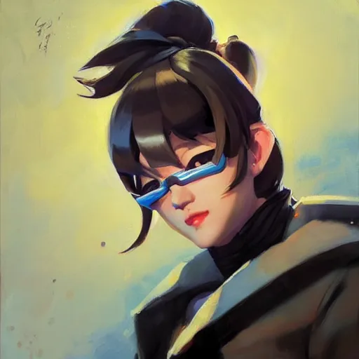 Image similar to greg manchess portrait painting of chihiro as overwatch character, medium shot, asymmetrical, profile picture, organic painting, sunny day, matte painting, bold shapes, hard edges, street art, trending on artstation, by huang guangjian and gil elvgren and sachin teng