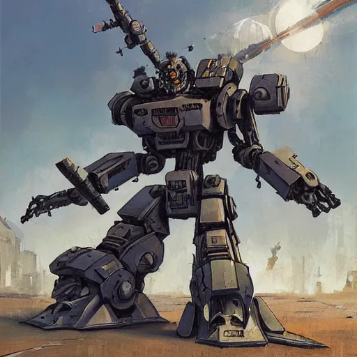 Image similar to combat mecha by boris groh, brian despain, gerald brom