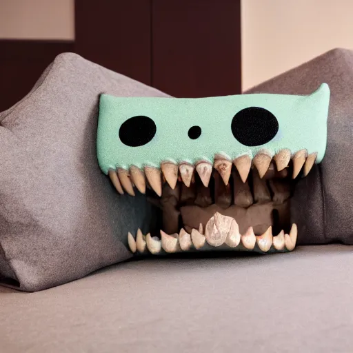 Image similar to a couch with teeth and eyes who eats people