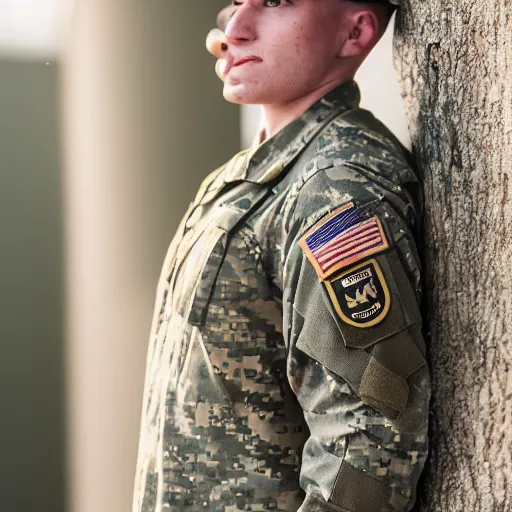 Image similar to a fox dressed in a modern american military soldier uniform, 8 5 mm f / 1. 4