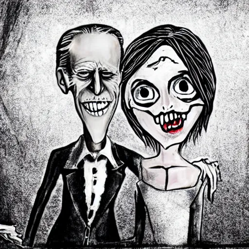 Prompt: grunge drawing of how biden in the style of corpse bride