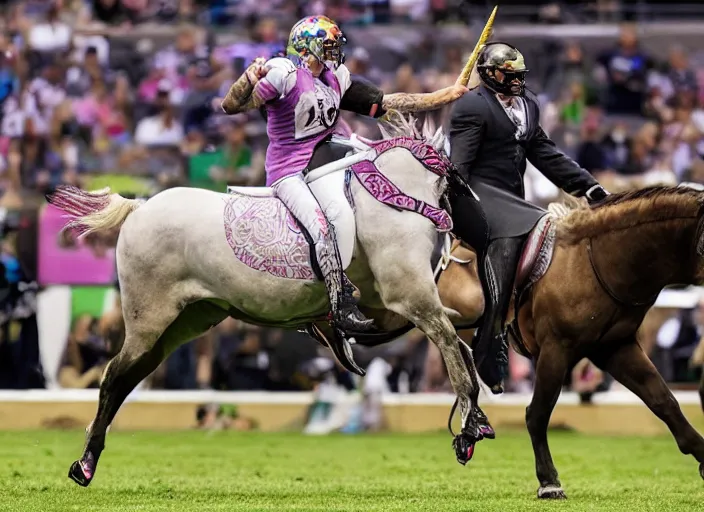 Prompt: chris long riding a unicorn