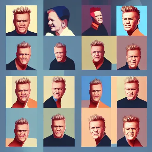 Image similar to a portrait of gordon ramsay, geometric shapes, rounded corners, candy colors, artstation, illustration, digital art