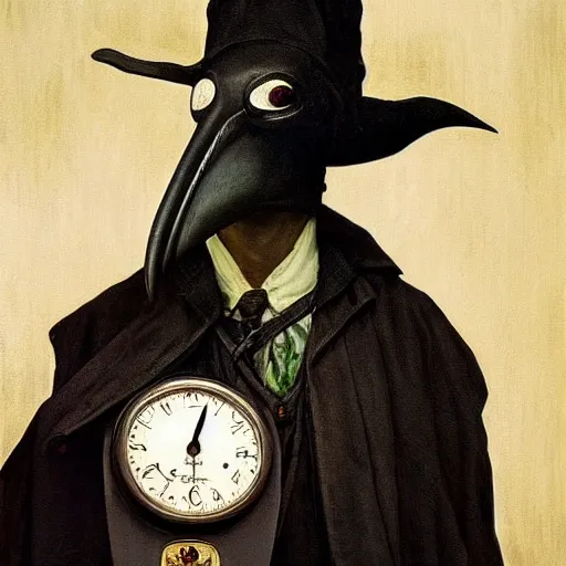Prompt: A plague doctor portrait by Norman Rockwell masterpiece, octane trending on cgsociety, Extremely detailed