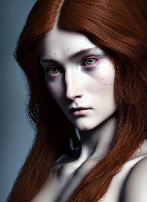 Prompt: a stunning young female cyborg profile face, by pre - raphaelite brotherhood, unreal engine, glamor shot, nikon d 7 5 0, closeup, f / 2. 8, low contrast, 1 6 k, rim lighting, optical fiber, cinematic lighting, insanely detailed and intricate, hypermaximalist, elegant, ornate, hyper realistic,