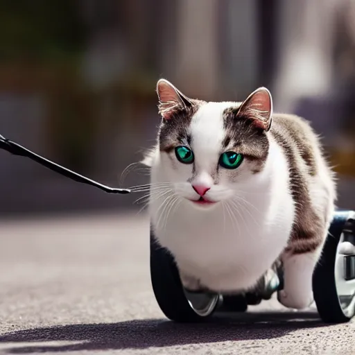 Prompt: cat driving a tiny car being chased by a dog, photo, detailed, 4k