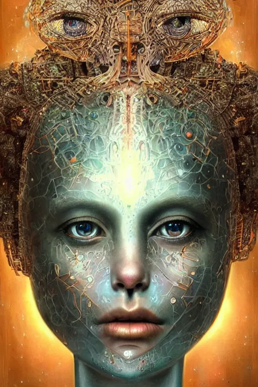 Prompt: humanoid robot, bioluminescent mushrooms skin, highly detailed, expressive eyes, beautiful symmetric body, perfect proportions, highly intricate, art by tom bagshaw and alex gray