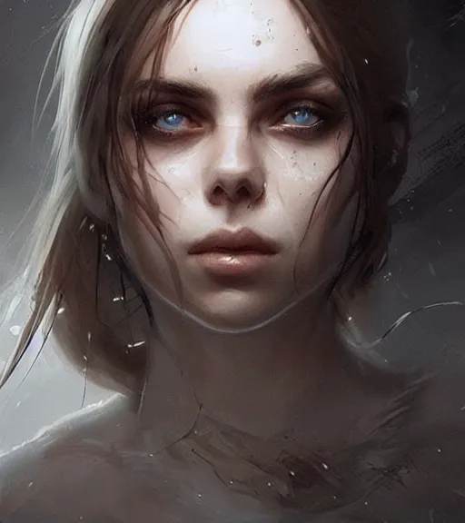 Prompt: billi eilish, beautiful piercing eyes, realistic face, in the style of greg rutkowski, fantasy, amazing detail, epic, intricate, elegant, smooth, sharp focus