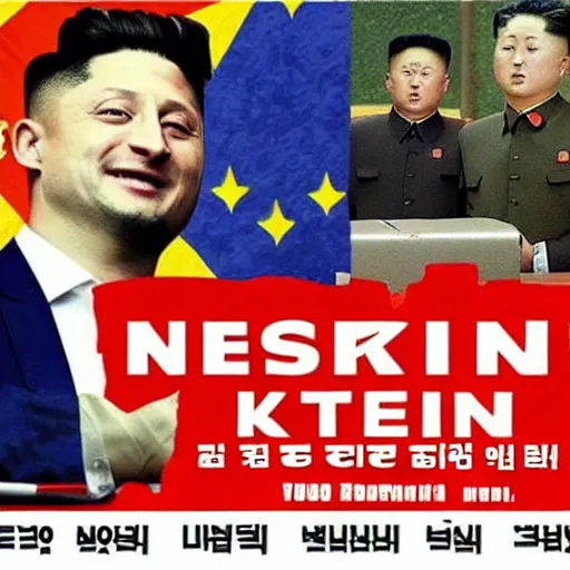 Image similar to Zelenskii on North Korea propaganda poster