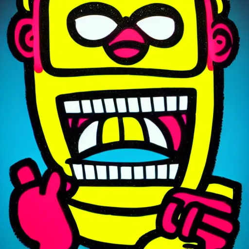 Image similar to pop art of someone taking a selfie smiling during the apocalypse, bright neon colors, intricate details, complementary colors, detailed face, backlighting, octane render, depth of field, extremely detailed, trending in artstation, focus on face, sharp focus, radiant light, beautiful composition, drawn by roy lichtenstein, keith haring, romero britto