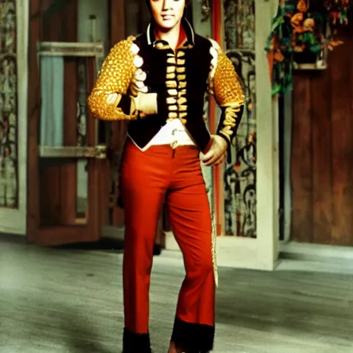 Image similar to color photo of elvis wearing tudor elizabethan clothes