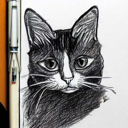 Prompt: a sketch of a cat handmade with a pen