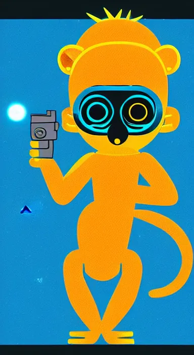 Image similar to “ small monkey with laser gun in large empty space, digital art, super aesthetic, art station children drawing style, award winning ”