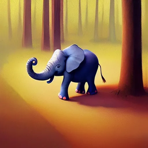 Image similar to goro fujita ilustration a cute elephant walking in the forest, painting by goro fujita, sharp focus, highly detailed, artstation