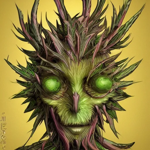 Image similar to A humanoid plant monster, highly detailed, digital art, sharp focus, trending on art station, thistle, artichoke, anime art style