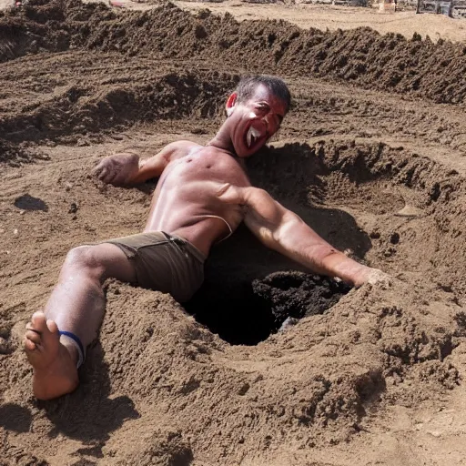 Image similar to a guy digging a hole and having a lot of fun