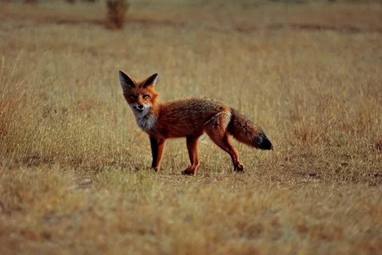 Prompt: a photo of a burlap fox in its natural habitat, kodak ektachrome e 1 0 0 photography