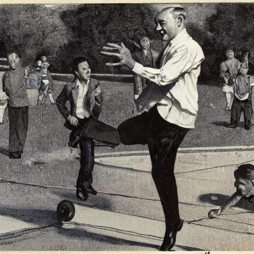 Image similar to benjamin netanyahu jumping a skip rope in a public park by norman rockwell