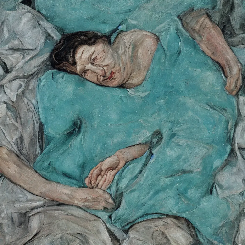 Image similar to high quality high detail painting by lucian freud, jenny savile, turquoise, hd