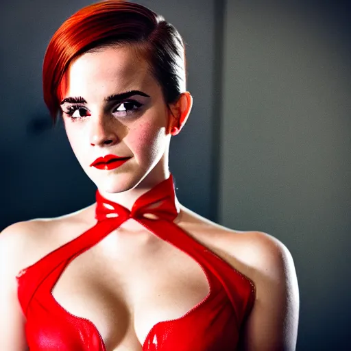 Prompt: Emma Watson as Jessica Rabbit, (EOS 5DS R, ISO100, f/8, 1/125, modelsociety, symmetric balance)