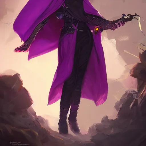 Image similar to female warlock long hood cloak purple, fighting monster with magic, 8 k, trending on artstation by tooth wu and greg rutkowski