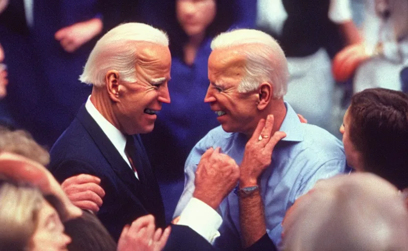 Prompt: joe biden inflating like a balloon, romance novel cover, in 1 9 9 5, y 2 k cybercore, low - light photography, still from a ridley scott movie