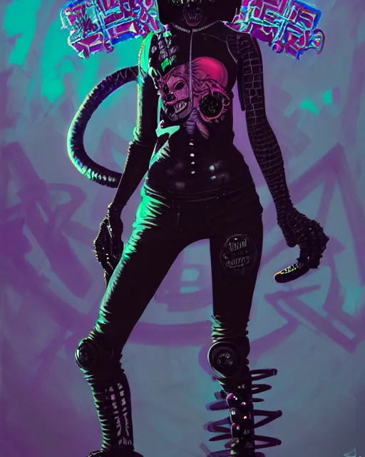 Image similar to roller derby riot grrl reptilians, japanese gothic, punk grunge, concept art, expressive, highly detailed, digital painting, cinematic lighting, hyperrealism, dark retrowave, art by stanley lau and artgerm and magali villeneuve and alphonse mucha, artstation, octane render, cgsociety