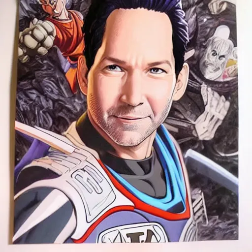 Image similar to Painting of Paul Rudd, official, detailed, character dragonball, award winning artwork, Akira Toriyama