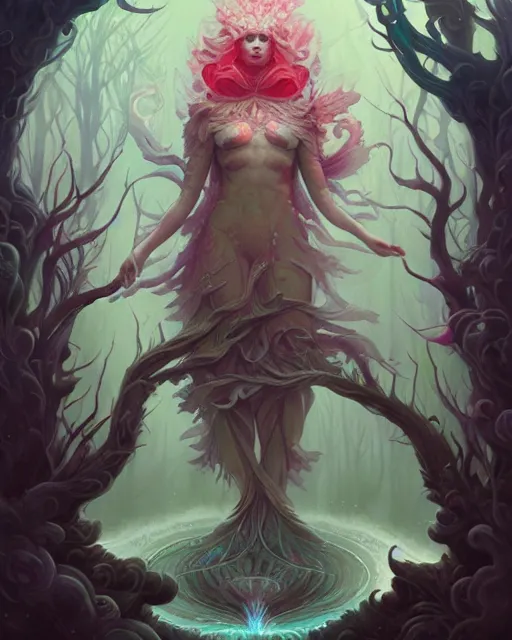 Prompt: astral flower fountain, twisting woodlands, peter mohrbacher, james jean, artstation