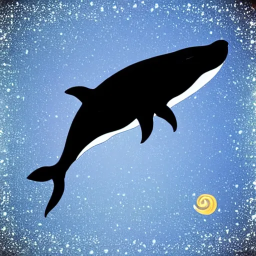 Image similar to portrait of whale swimming on a starry night sky, swimming across the universe, oniric, dreamy, stylized, beautiful,