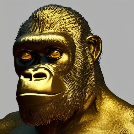 Prompt: portrait of gorilla gold statue reflect chrome, 8 k uhd, unreal engine, octane render in the artstyle of finnian macmanus, john park and greg rutkowski
