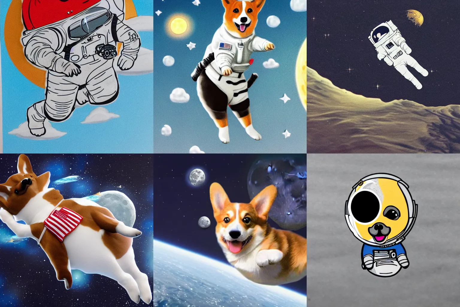 Prompt: highly detailed corgi astronaut floating away from the moon