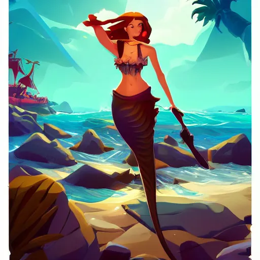 Image similar to painting mermaid treasure on sea of thieves game avatar hero smooth face median photoshop filter cutout vector, behance hd by jesper ejsing, by rhads, makoto shinkai and lois van baarle, ilya kuvshinov, rossdraws global illumination