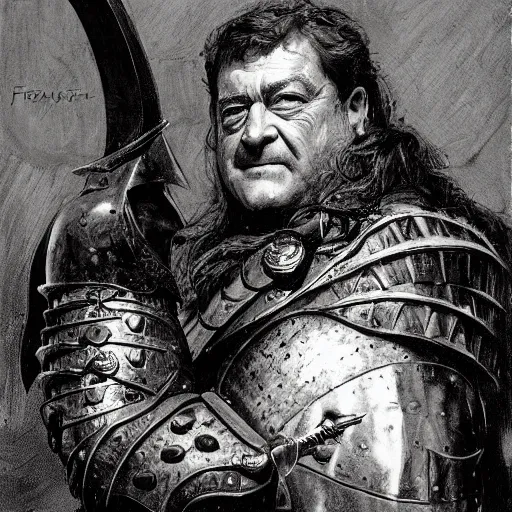 Prompt: portrait of john goodman wearing armor and holding sword by frank fazetta, fantasy, barbarian