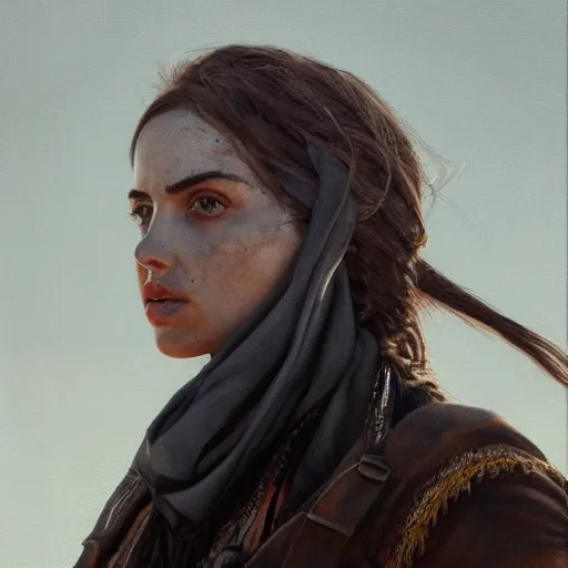 Image similar to ultra realistic portrait painting of ana de armas as a western outlaw wearing a black bandana over her face, art by michael sowa, 4 k, ultra realistic, highly detailed, epic lighting