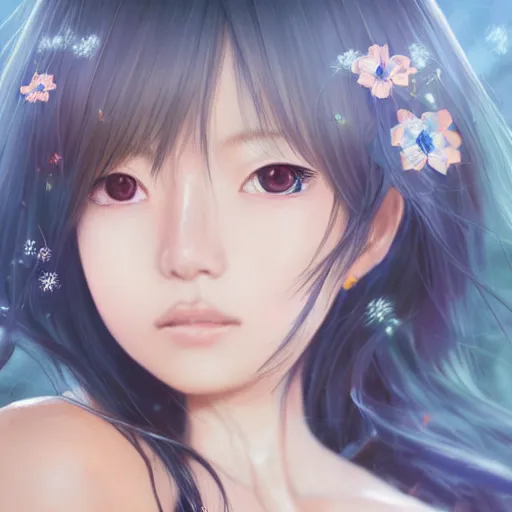 Image similar to dynamic composition, motion, ultra-detailed, incredibly detailed, a lot of details, amazing fine details and brush strokes, gentle palette, smooth, HD semirealistic anime CG concept art digital painting, watercolor oil painting of a young J-Pop idol girl, by a Japanese artist at ArtStation. Realistic artwork of a Japanese videogame, soft and harmonic colors.