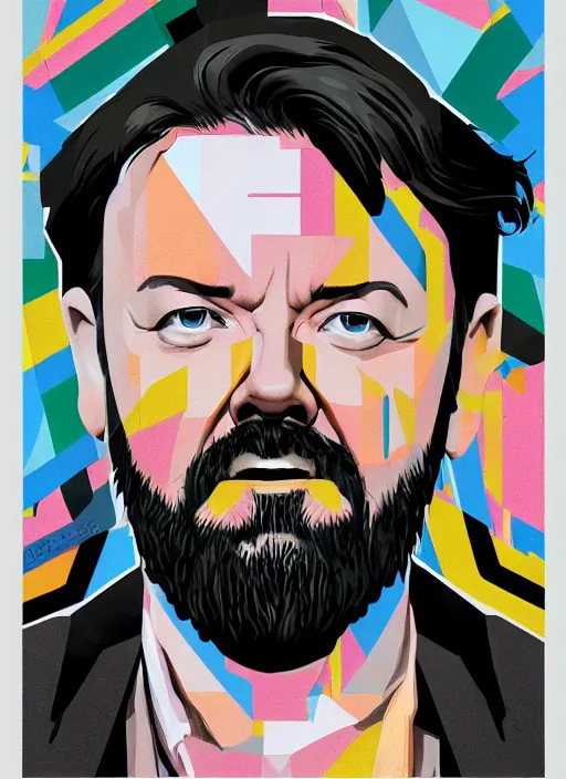 Image similar to symmetry!! portrait of ricky gervais by sachin teng, organic, cables, matte painting, geometric shapes, hard edges! graffiti, street art