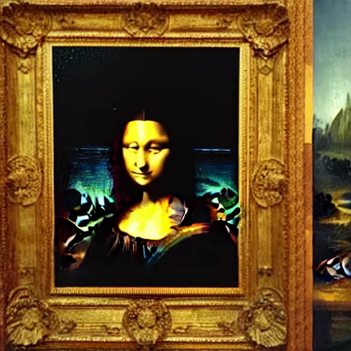 Prompt: donald trump portrait inside mona lisa painting