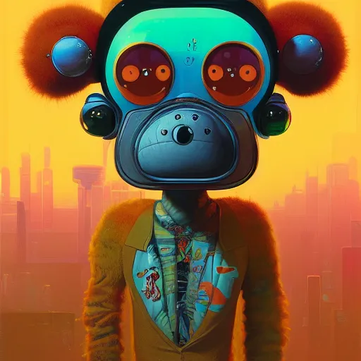 Image similar to cheburashka futurama cyberpunk portrait by gaston bussierre and charles vess and james jean and erik jones and rhads, inspired by rick and morty, epic, funny, huge scale, beautiful fine face features, intricate high details, sharp, ultradetailed