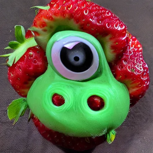 Image similar to strawberry creature with multiple eyes