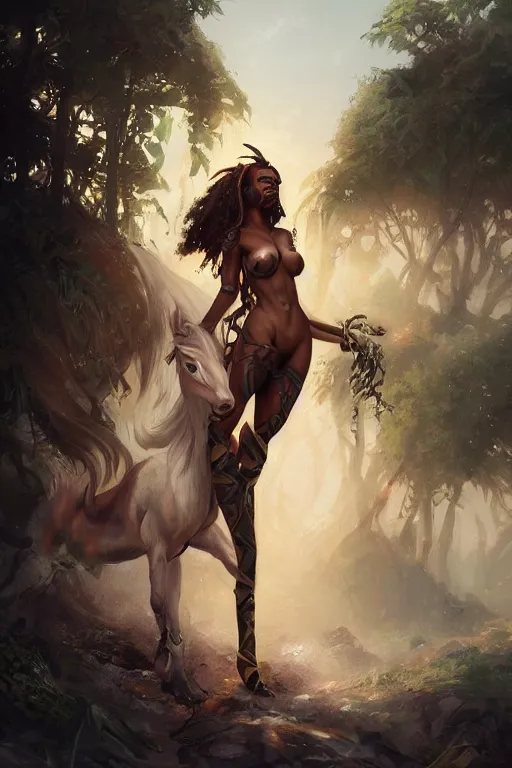 Prompt: A stunningly beautiful Rastafarian female Elf centaur by WLOP, greg rutkowski and ross tran
