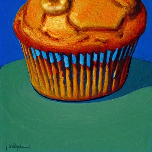 Prompt: intricate five star magic muffin by pablo picasso, oil on canvas, hdr, high detail, photo realistic, hyperrealism, matte finish, high contrast, 3 d depth, centered, masterpiece, vivid and vibrant colors, enhanced light effect, enhanced eye detail, artstationhd