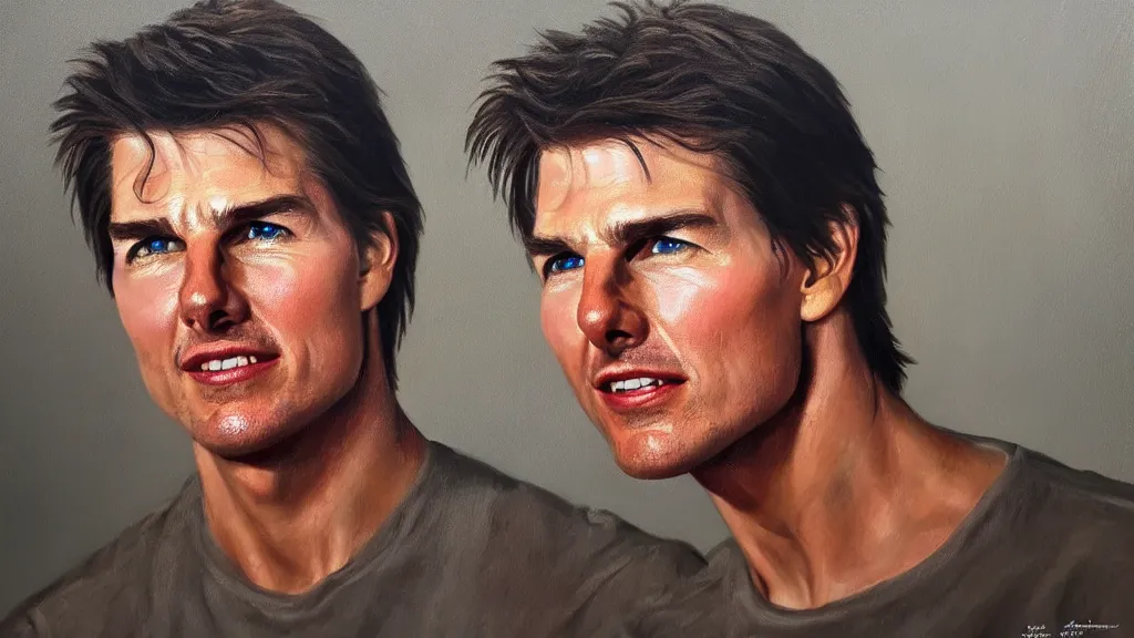 Image similar to The most beautiful portrait of Tom Cruise in the world; trending on artstation; oil on canvas; anatomically correct face; extraordinary masterpiece!!!!!!; 8k