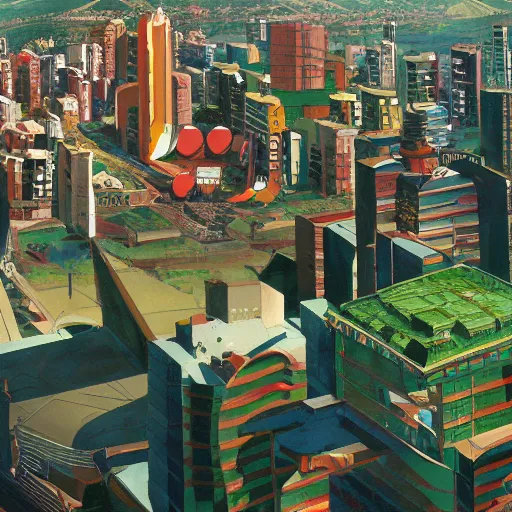 Image similar to City of Armenia Quindio depicted in Evangelion TV Show, Artwork by Gainax Studio (1996), official media, concept art, 8k, pixiv, high definition, wallpaper, hd, digital artwork