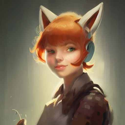 Image similar to portrait of a cute young woman with robot ears, 4k, sharp focus, Andreas Rocha