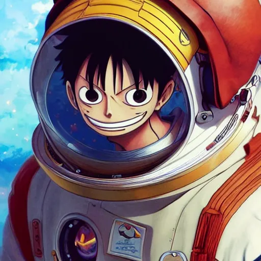 Image similar to luffy in a astronaut suit and luffy, intricate, luffy, highly detailed, digital painting, artstation, concept art, smooth, sharp focus, illustration, luffy, unreal engine 5, 8 k, art by artgerm and greg rutkowski and alphonse mucha