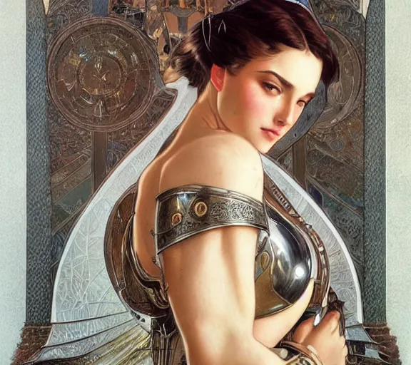 Prompt: photography girl knight armour castle, chrome, deep focus, intricate, elegant, highly detailed, digital painting, artstation, concept art, matte, sharp focus, illustration, art by artgerm and greg rutkowski and alphonse mucha and gil elvgren