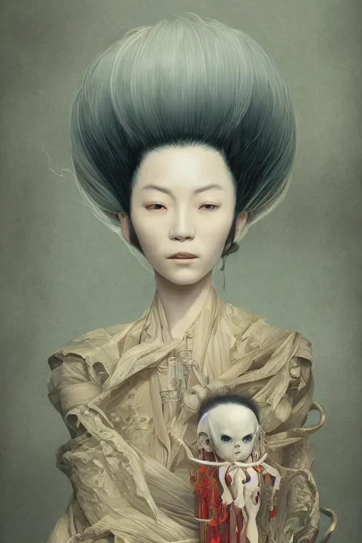 Prompt: a portrait of a japanese ghost illustrated by miyazaki by karol bak, james jean, tom bagshaw, rococo, sharp focus, trending on artstation, cinematic lighting, hyper realism, octane render, 8 k, hyper detailed, vivid, ultra detailed, highly detailed