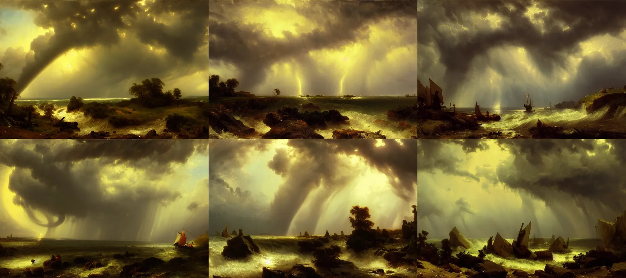 Prompt: beautiful serene landscape, tornado twister, storm, by andreas achenbach, low angle, wide angle, artstation